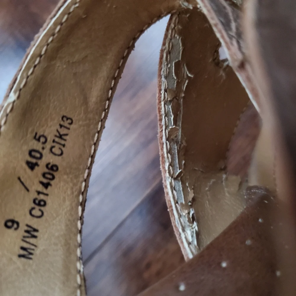 b.o.c. Tan Wedge Leather Sandals, Size 9